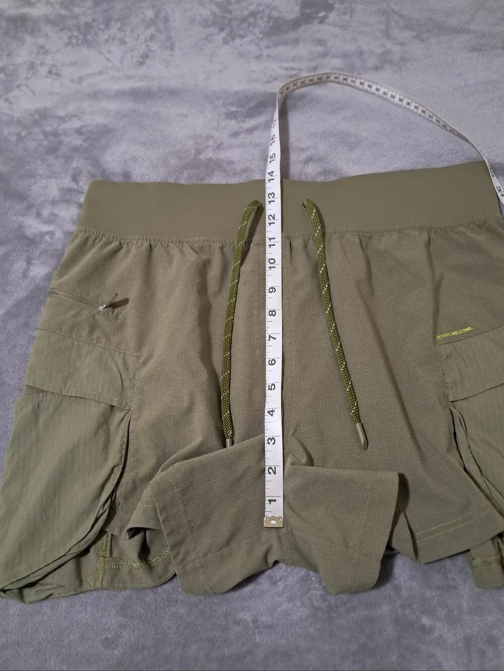 Lululemon Woven Air High Rise Hiking Shorts Sz. 14 Bronze Green.